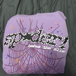 Purple Crewneck Sweater with Spider Graphic